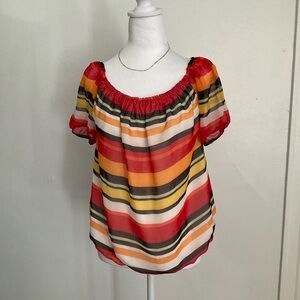 New York & Company Multi-Colored Puff Sleeve Blouse